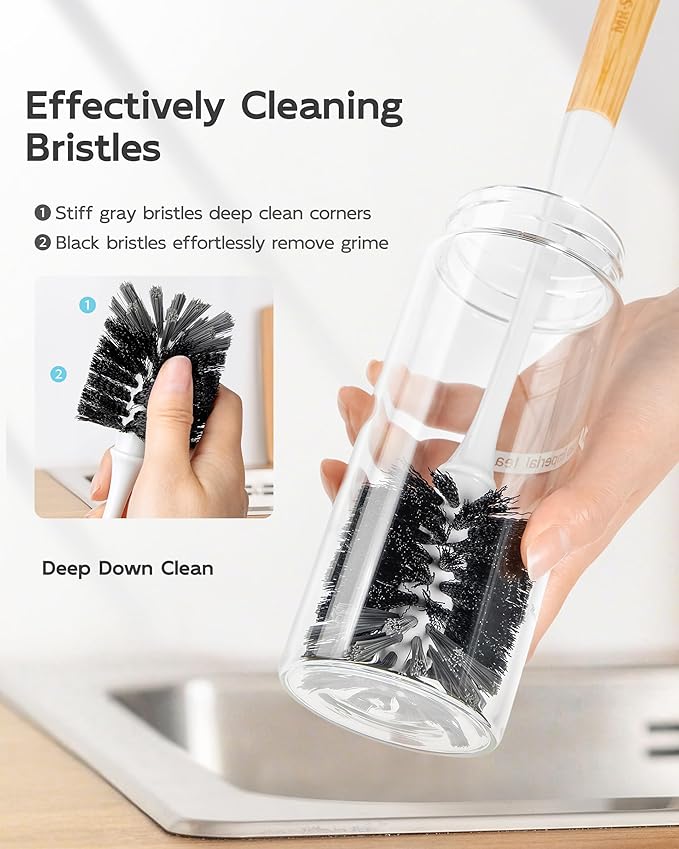 MR.SIGA Water Bottle Brush, Long Handle Bottle Brush for Water Glasses, Baby Bottles, Sports Bottles Cleaning, White, 2 Pack