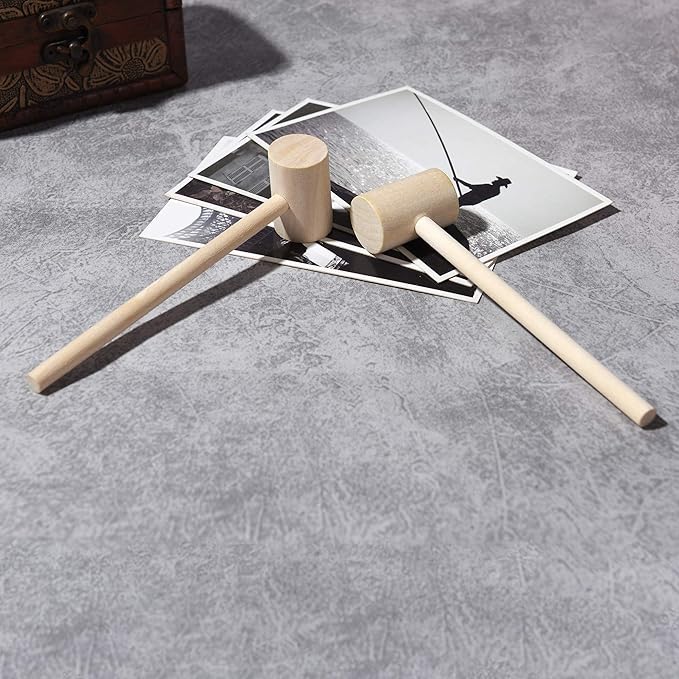 36 Pieces Mini Wooden Hammers Gavel Toy for Kids, Natural Wood Crab Lobster Seafood Mallets