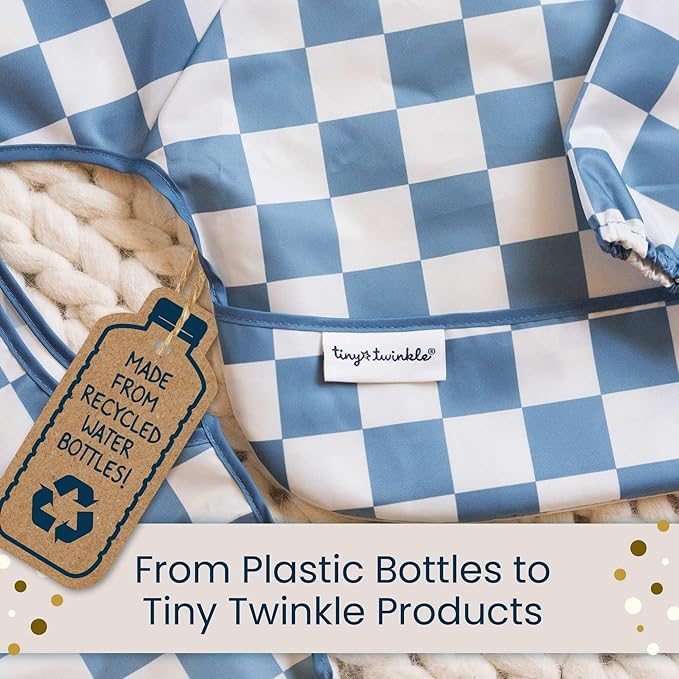 Tiny Twinkle Long Sleeve Bib for Babies & Toddlers – 2 Pack Waterproof Smock Bibs for Eating – Machine Washable & Mess-Proof, Baby Feeding Essential & Shower Must-Have (Sage Charcoal,6–24M)