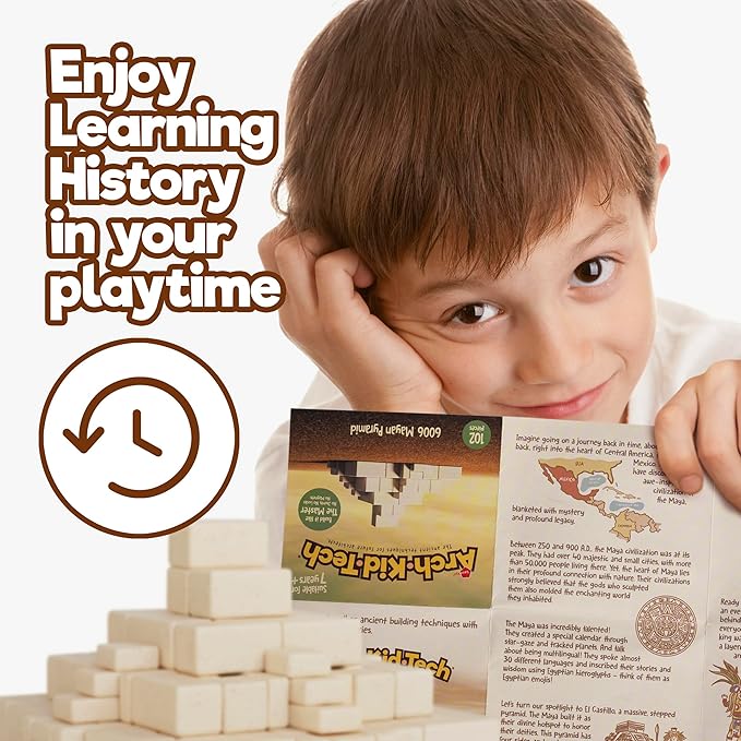 Taksa Toys Arch-Kid-Tech Ancient Mayan Pyramid Architecture STEM Building Blocks - 102-Piece Educational & Stackable Learning Set for Kids, Indoor Architectural Kit - Montessori Toys for 7+ Years Old