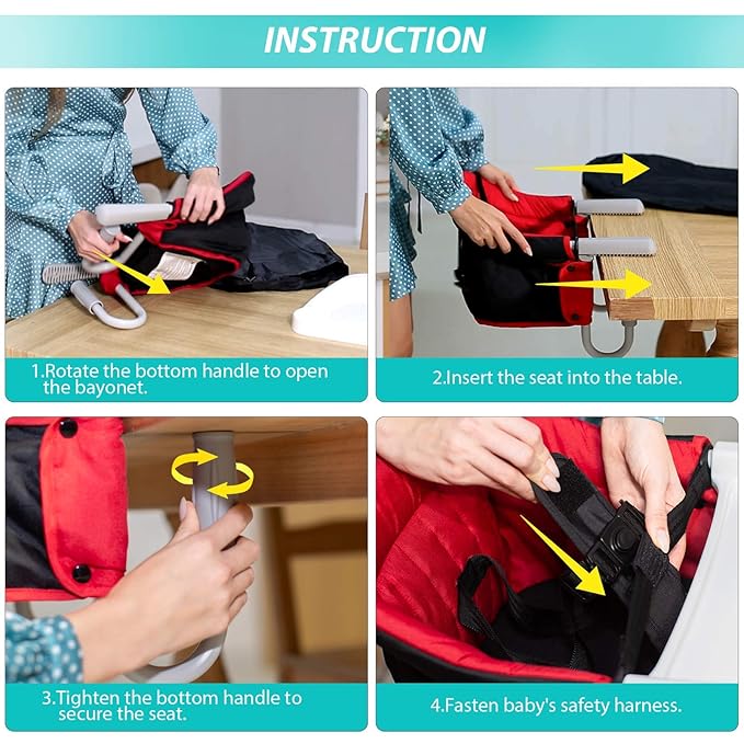 Fast Hook On Chair with Dining Tray, Fold-Flat Storage and Tight Fixing Clip Child Chair for Baby, Safe and High Load Design for Home and Travel