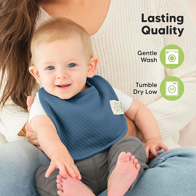 8-Pack Organic Baby Bibs for Girls, Boys - Quilted Cotton Cloth Baby Drool Bibs for Drooling and Teething Toddler, Newborn, Infant, Soft & Super Absorbent (Hunter)