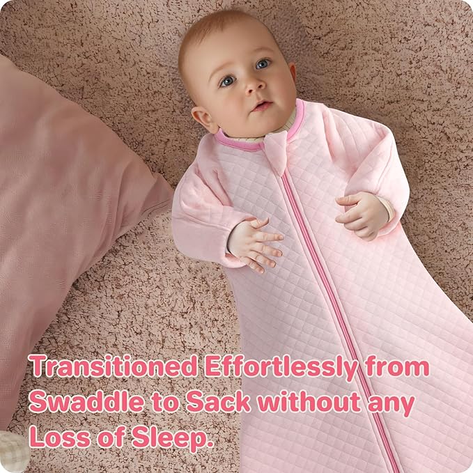 Easy Transition Baby Sleep Sack with Sleeves Soft Cotton Warm 3-6 Months 1.5 Tog, Sleeping Sack Soft Comfortable Wearable Blanket 2-Way Zipper, Sleeping Bag Sleep Sack Unisex Newborn Babies Girl Boy