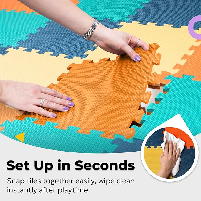 MioTetto Baby Play Mat, Comfortable Tummy Time Mat – Portable Foam Floor Tiles, Safe baby mat for floor for Crawling & Development, Soft play mat for babies 0-6 months, Stylish interlocking foam tiles