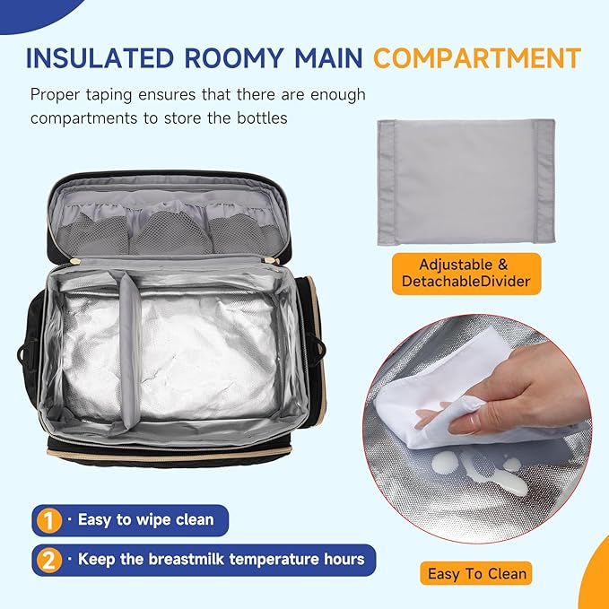 Breast Pump Bag Compatible with Spectra S1 and S2, Large Insulated Storage with Waterproof Mat, Travel & Work Portable Pump Carrying Case for Pumping Accessories, Black
