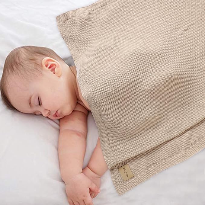 Baby Blanket 30 x 40 Inch Soft Knit for Boys & Girls Cotton Nursery Swaddling Blankets Toddler Knitted Crochet Receiving Crib