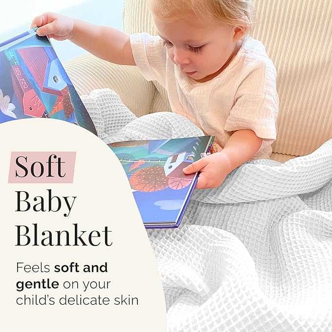 Stroller Society - Swaddles for Newborns & Toddlers, Soft Receiving Blankets Girl & Boy Can Use, Comfy Toddler Blanket & Newborn Swaddle, Cotton Waffle Blanket, White, 40 x 40 inches