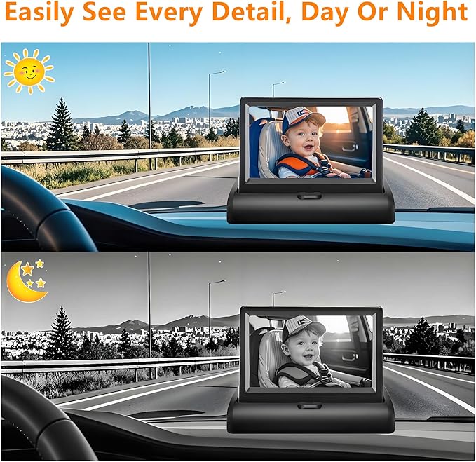 YIMU Baby Car Camera for Backseat: Rear-Facing Infant Back seat Camera Baby with HD 720P, Easy Setup, Crystal-Clear Night Vision, and 360° Rotation KB (KB40 4.3 inch)