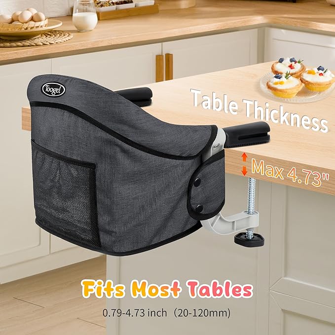 Toogel Hook on High Chair: Portable & Foldable High Chair for Babies & Toddlers 6-36 Months, 37 lbs, Black