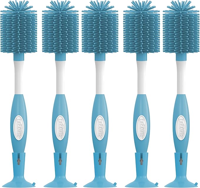 Dr. Brown's Soft Touch No Scratch Baby Bottle Cleaning Brush Nipple Cleaner with Stand and Storage Clip, BPA Free, Blue 1-Pack (Pack of 5)