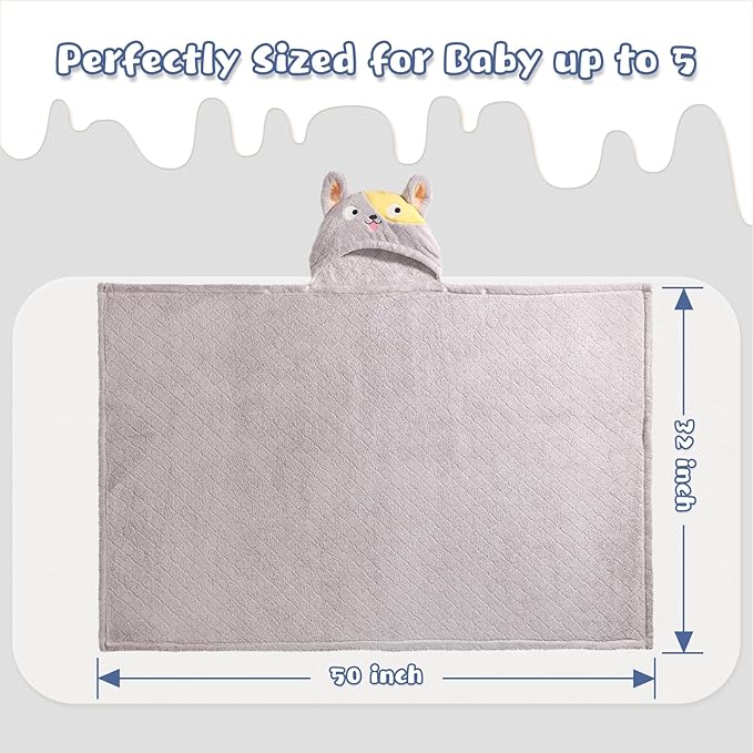 Baby Towels with Hood 0-5 Years, 2 Pack Coral Fleece Large Size 50 in*32 in Toddler Bath Towel, Ultra Absorbent Thick Soft for for Baby Kids Chirdern, Blue&Grey Set