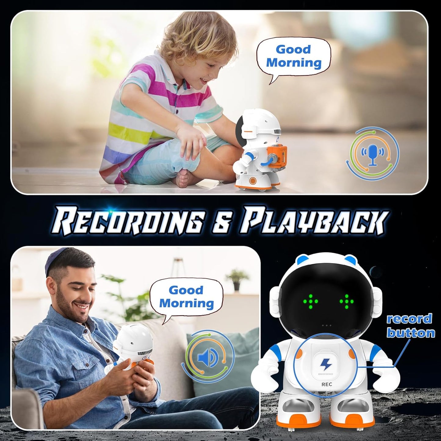 KaeKid Astronaut Robots for Kids, Smart Talking Robotic with Touch Sensor, Voice Control, Speech Recognition, Sing, Dance, Repeat and Record, Rechargeable Robot Toy for 3-8 Year Old Boys Girls