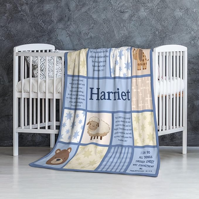 Personalized Baby Blankets with Name Christian Gift for Baby Plush Baptism Blanket Scripture Quote Swaddle Bible Verse Blanket for Newborn Birthday Christmas Christening Godchild Gift