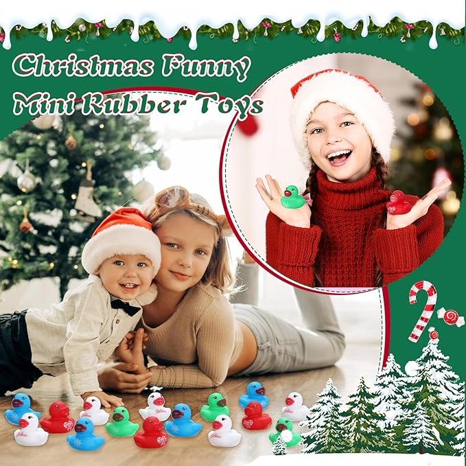 400 Pcs Christmas Rubber Ducks Assorted Rubber Duckies Bulk Xmas Mini Pool Bath Toy Ducks Small Tiny Ducky for Christmas Party Favors Classroom Exchange Gifts