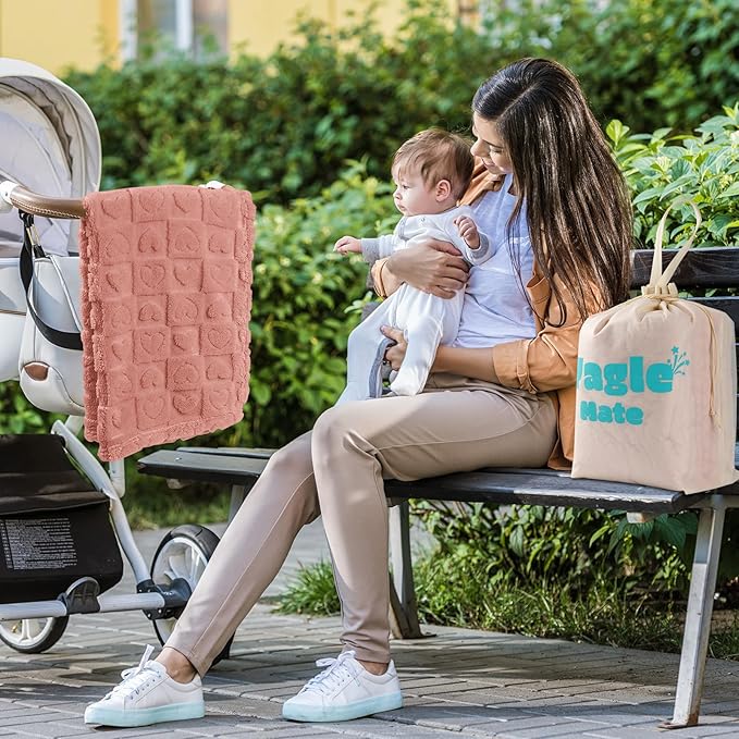 4 Pcs Baby Blankets,Fleece Checkered Blanket, Fluffy Small Crib Blankets for Girls, Toddler Receiving Blankets 30×40 Sakura Pink