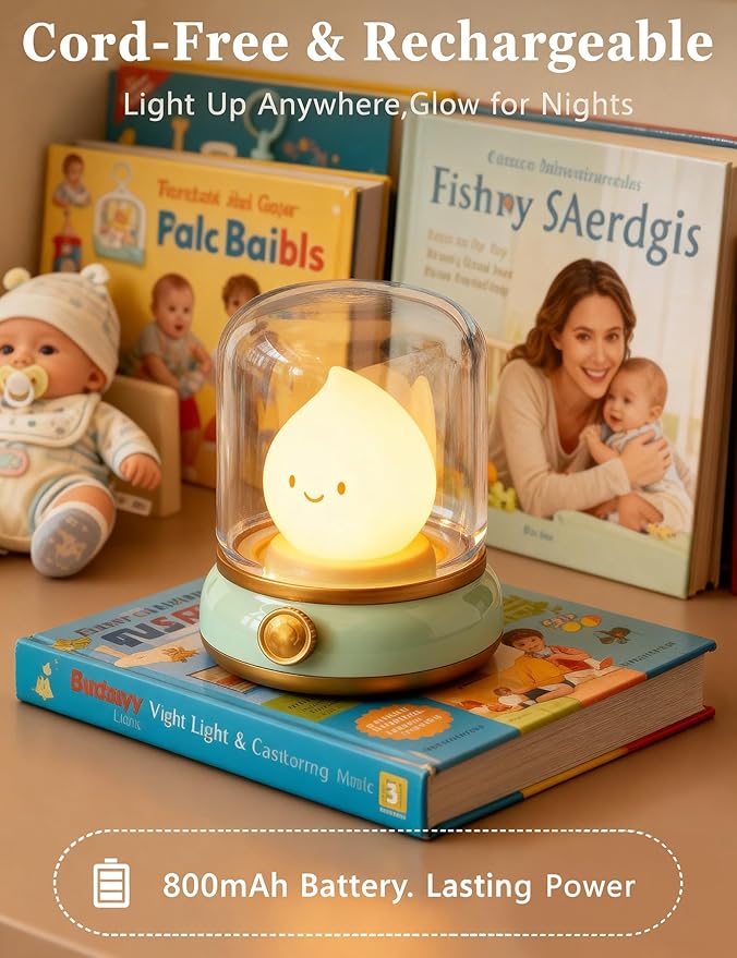 Cute Smiley Lamp, Portable LED Camping Lantern Night Light, Rechargeable, Dimming, Table Bedside Candle Light for Baby Nursery Decor, Bedroom, Bathroom