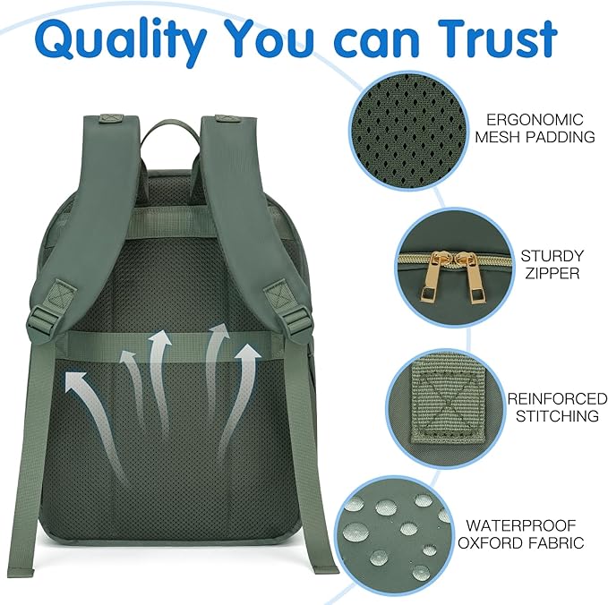 KABAQOO Baby Diaper Bag Backpack, Waterproof Diaper Backpack for Mom & Dad with Changing Pad, Insulated Pockets and Stroller Straps, Baby Shower Gifts for Girls & Boys, Sage