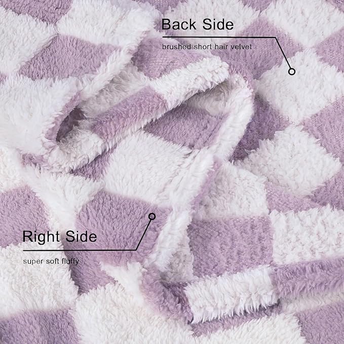 HOMRITAR Checkered Baby Blanket Fleece Baby Blankets for Girls, Ultra Soft Cozy Fluffy Warmer Infant Toddler Newborn Receiving Blankets for Crib Stroller 30 x 40 Inch, Purple