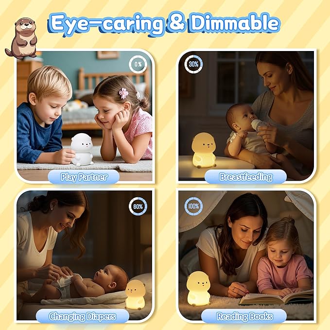 Attivolife Otter Night Light for Kids, Cute Sea Otter Silicone Lamp, Protable Nursery Table Lamp with 7 Color & Dimmable & Timer, Toddler Room Decor Gifts for Baby Children Teen Birthday Christmas