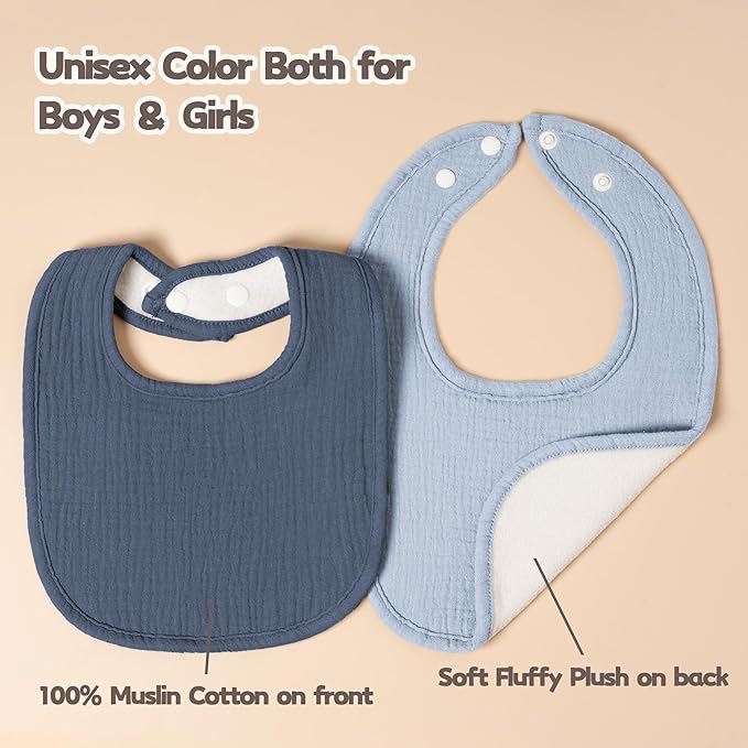 Susurration Muslin Baby Drool Bibs 6Pack Soft Square Adjustable Baby Bandana Bibs for Unisex Girls & Boys