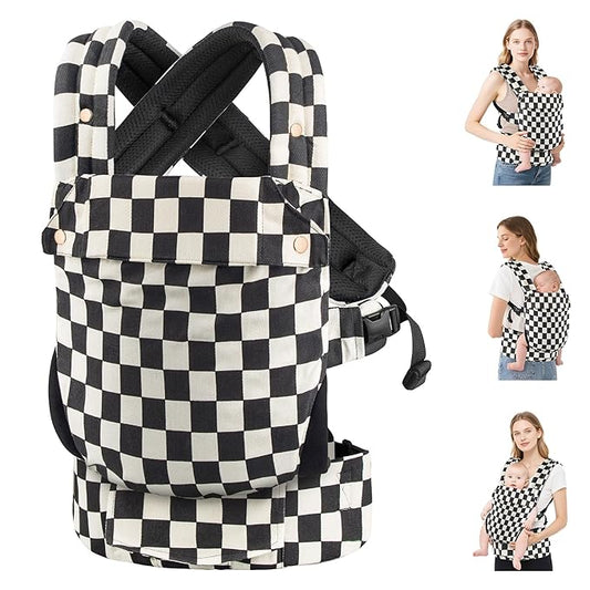 Baby Carrier Newborn to Toddler- Ergonomic,Cozy and Lightweight Infant Carrier for 7-40lbs,3 Carry Positions Newborn Carrier,Checkerboard