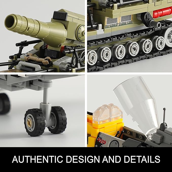 WW2 Military Toys Building Sets Compatible with Lego, Create a BF109 Plane Fighter Jet & a Karl Giant Mortar Tank, Great WWII Army Airplane Toy for Boys and Kids Age 8-12