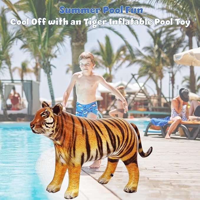 Jet Creations Tiger Inflatable 40"L x 20"H – Blow Up Animal Toy for Kids 3+ – Safari Party, Birthday, Holiday & Halloween Decor, Yard Display, Pool Play, VBS, Orange with Black Stripes, 1 PC