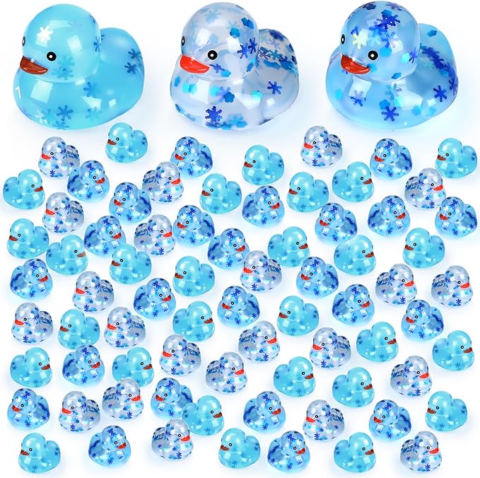 24 Pcs Winter Rubber Ducks Bulk Squeaky Floating Bath Snowflakes Duck Toys for Birthday Christmas Party Gifts Supplies Class Prizes Decorations Party Favors