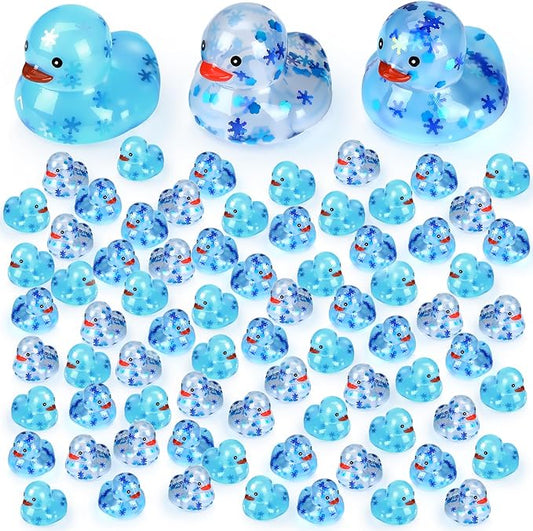 24 Pcs Winter Rubber Ducks Bulk Squeaky Floating Bath Snowflakes Duck Toys for Birthday Christmas Party Gifts Supplies Class Prizes Decorations Party Favors