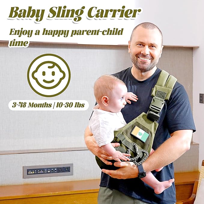 Baby Sling Carrier, Adjustable Non-Ship Hip Seat Toddler Carriers with Carabiners for 3-48 Months 10-30Ibs Infants Boys Girls (Green)