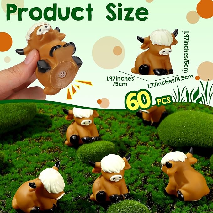 30 Pcs Highland Cow Floating Decorations Bath Rubber Water Squirting Highland Cow Squeaky Figurines Bulk Figurine Statues Decor for Spring Summer Birthday Party