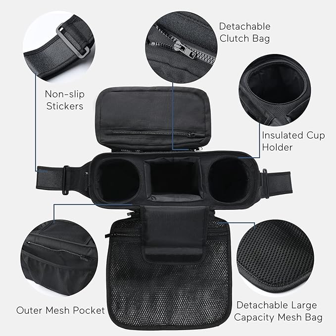 Momcozy NON-SLIP Universal Stroller Organizer | Insulated Cup Holder | Detachable Phone Bag & Shoulder Strap | Fits Uppababy, Baby Jogger, Britax, BOB, Umbrella and Pet Stroller
