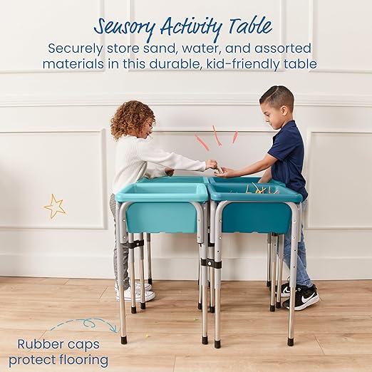 ECR4Kids 4-Station Sand and Water Adjustable Play Table, Sensory Bins, Seafoam/Turquoise