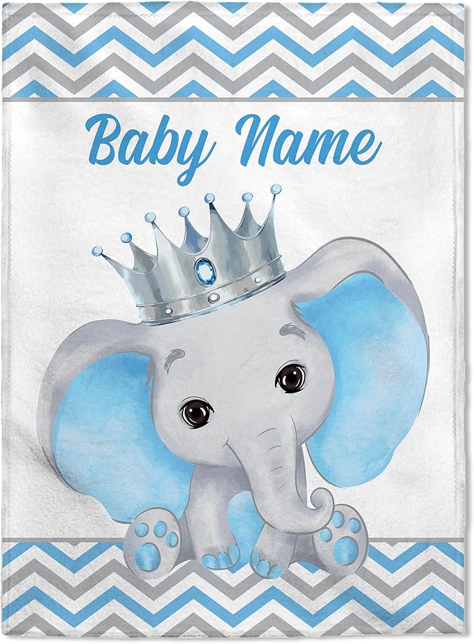 Personalized Baby Blankets, Custom Baby Blanket - Baby Blanket with Name for Boys, Best Gift for Baby, Newborn Elephants Flush Fleece (30x40) (Elephants 2)