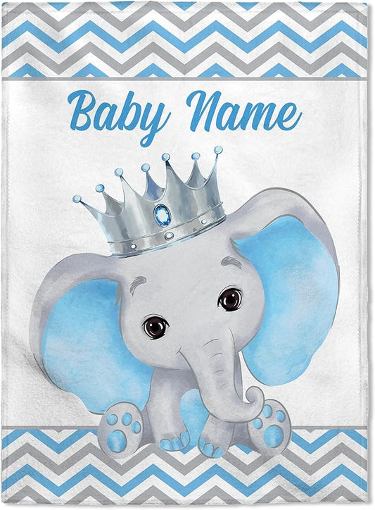 Personalized Baby Blankets, Custom Baby Blanket - Baby Blanket with Name for Boys, Best Gift for Baby, Newborn Elephants Flush Fleece (30x40) (Elephants 2)
