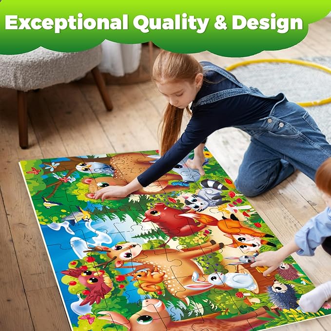 QUOKKA Giant Floor Puzzles for Kids Ages 4-6 - 2x3 Feet Extra-Thick 48 Pieces Toddler Puzzle Ages 3-5 – Forest Educational Activity for Boys Girls – Premium Box with Sturdy Handle & Magnetic Closure