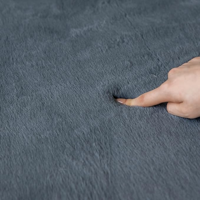 Loartee Faux Rabbit Fur Rug - 1.18" Thick Soft Fluffy Area Rug, Non-Slip Memory Foam Crawling Mat, Dark Gray, 78"x110"