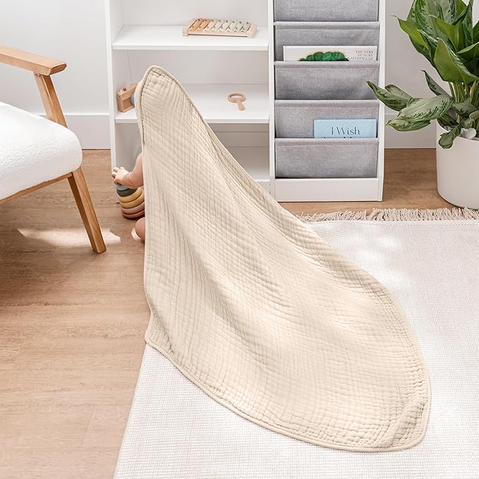 Comfy Cubs Hooded Baby Towel 2-Pack, Large 32 x 32 Inch - 6 Layer 100% Muslin Cotton for Babies, Toddlers and Kids - Soft & Absorbent Baby Bath Towels - Unisex Design for Bath Time - Sand