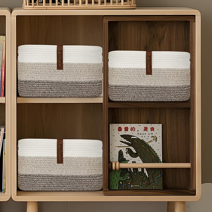 Woven Rope Basket Bins Cube Shelf Closet Storage | 15109' Cute Baby Basket for Nursery | 3 Pack (Gradient Yellow)