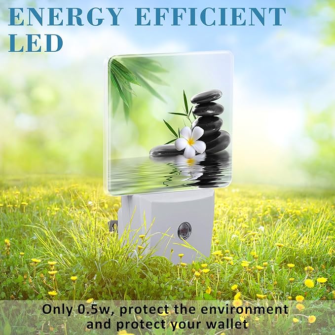 Plug in Night Lights Spa Concept Zen Stones Nightlight Plug Into Wall Dusk to Dawn Sensor LED Night Light for Kid Girls Boys Women Men Room Decor, Hallway, Kitchen, Bathroom, Nursery, Stairs
