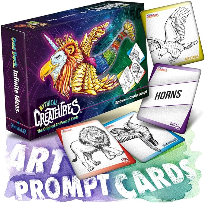 Mythical Creatures Art Prompts Card Game — 150 Drawing Prompt Cards, Millions of Mash-Ups — Imagination Game for Kids, Tweens, Teens & Families — Classroom & Homeschool Creativity Activity