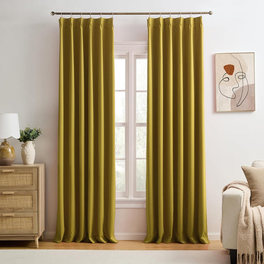 KEQIAOSUOCAI Yellow Pinch Pleated Curtains 96 Inch Length 2 Panels Set Noise Cancelling Window Drapes for Nursery Bedroom Living Room 40x96