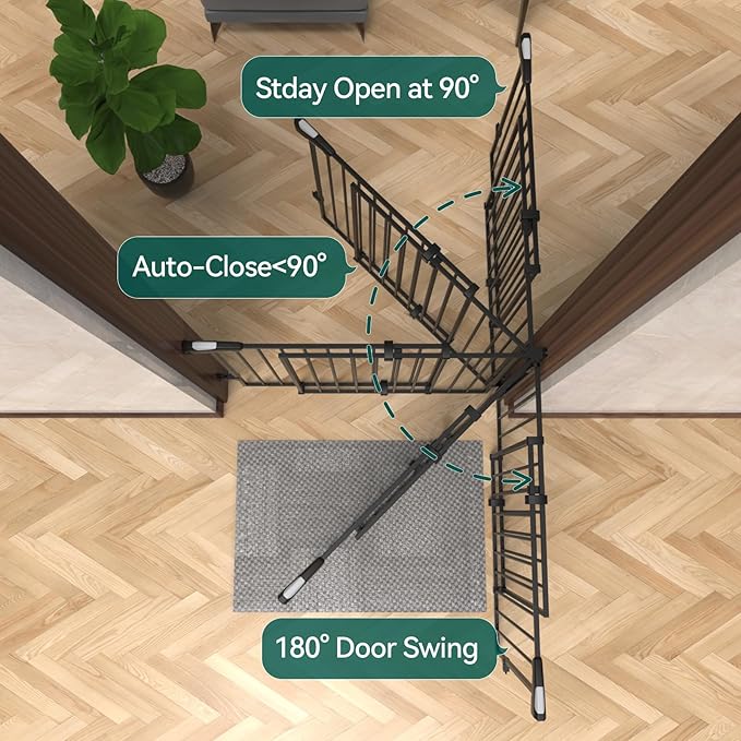 Babelio Baby Gate for Stairs, Kitchen & Doorways, No Bottom Bar| One-Handed Operation| Auto-Close| Hardware Mount (Drill Needed) Safety Dog/Pet Gate (Black - B17, 26-43" W, 28" H)