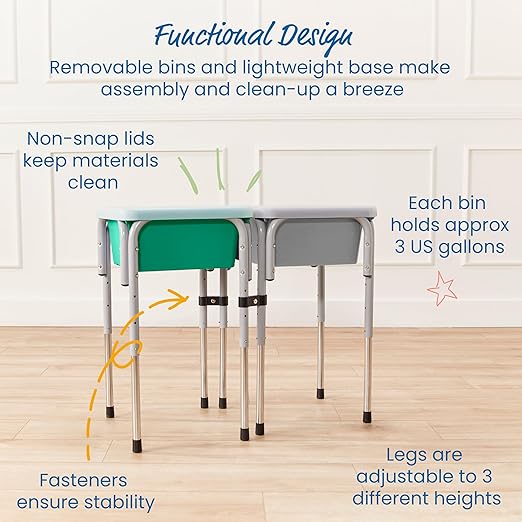 ECR4Kids 2-Station Sand and Water Adjustable Play Table, Sensory Bins, Grey/Emerald