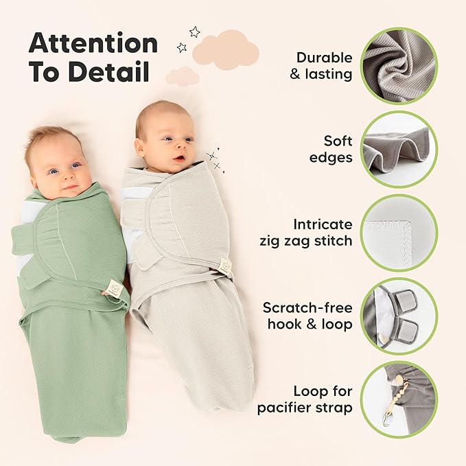 3-Pack Organic Swaddles for Newborns, Baby Sleep Sacks 0-3 Months - Baby Swaddle Wrap, Newborn Wearable Blanket, Infant Sleep Sack for Girls, Boys, Soft & Snug, Large Hook & Loop Closure (Willow)