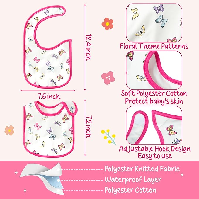 7Pcs Cotton Waterproof Baby Bibs Hook Loop Closure Newborn Bib Keepsake Baby Gift for Drooling Feeding Eating