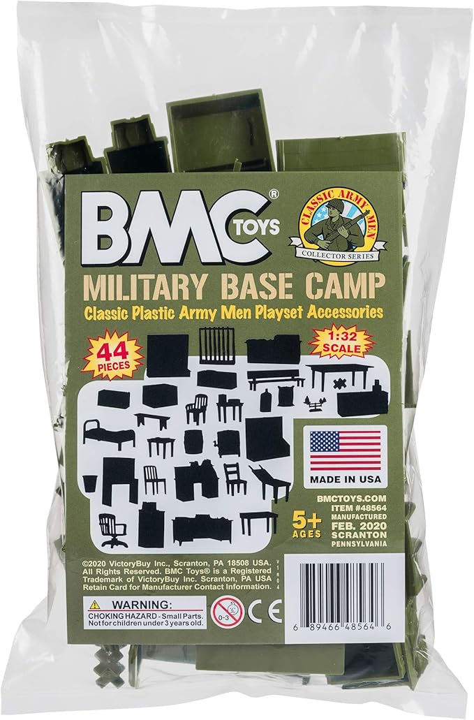 BMC Classic Marx Military Base Camp - 44pc Plastic Army Men Playset Accessories