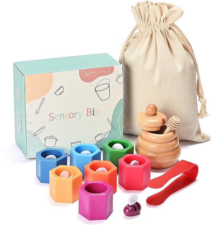 Sorting Stacking Wooden Sensory Bin Tools for Toddlers, Bee Hive Toy, Montessori Educational Gift for 3-5 Years Old, Fine Motor Skill Learning Toys