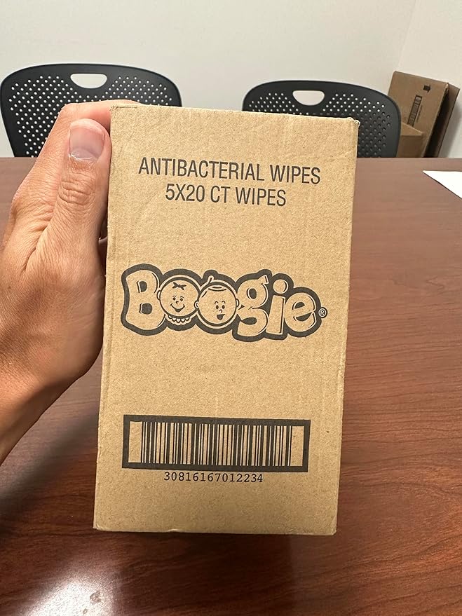 Boogie Antibacterial Hand Wipes by Boogie, Alcohol Free, Hypoallergenic and Moisturizing Aloe, for Kids and Adults -100 Total Wipes (5 Packs of 20)