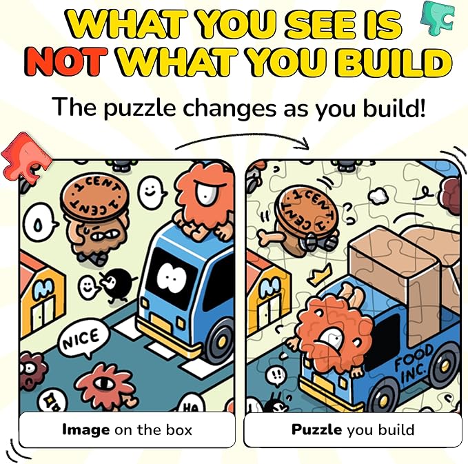 Odd Pieces Jigsaw Puzzles 1000 Pieces with Storytelling Comics, Secret Ending, Puzzle for Mystery Adults & Kids - 19.7'' x 27.6'' Frameable Magic Puzzle Art (Turbo 3000)